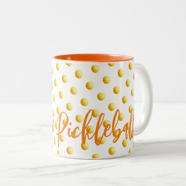 Tasse 2 Couleurs J'AIME PICKLEBALL Sports Orange Yellow Balls Fun (Devant droit)