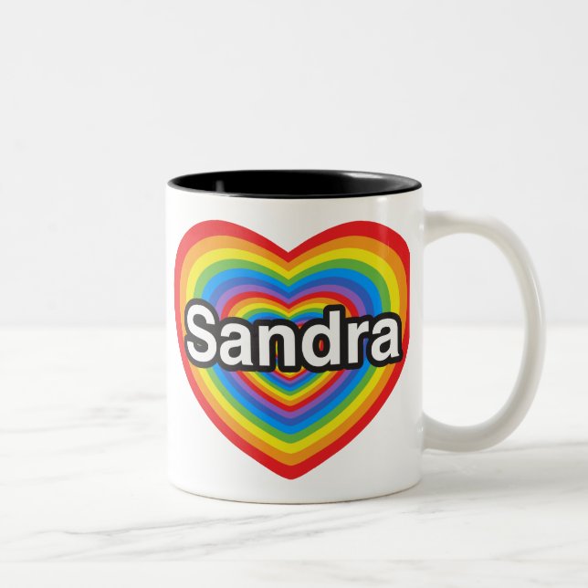 Tasse 2 Couleurs J'aime Sandra. Je t'aime Sandra. Coeur (Droit)
