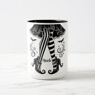 Tasse 2 Couleurs Jambes de Sorcière Noir et Blanc Fête d'Halloween