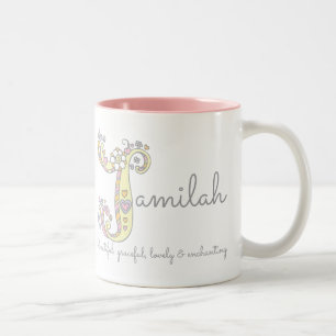 Tasse 2 Couleurs Jamilah décorative ou nom J signifiant muqueuse