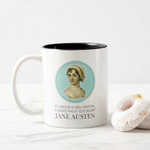 Tasse 2 Couleurs Jane Austen Portrait et citation sur la lecture