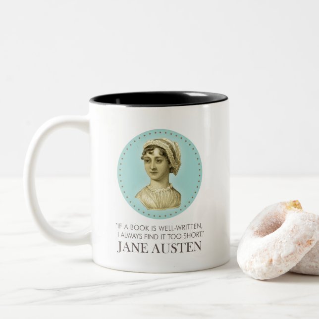 Tasse 2 Couleurs Jane Austen Portrait et citation sur la lecture (Avec donut)