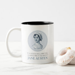 Tasse 2 Couleurs Jane Austen Portrait et citation sur la lecture