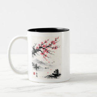 Tasse 2 Couleurs Japanese Cherry Blossom Ink Wash Painting - Zen