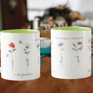 Tasse 2 Couleurs Jardin de grand-mère avec petits-enfants noms Aqua