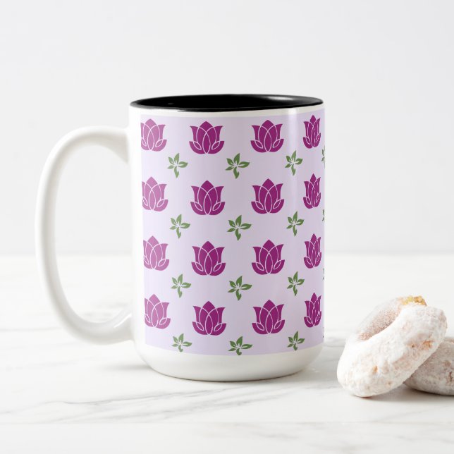 Tasse 2 Couleurs Jardin de lotus magenta motif (Avec donut)