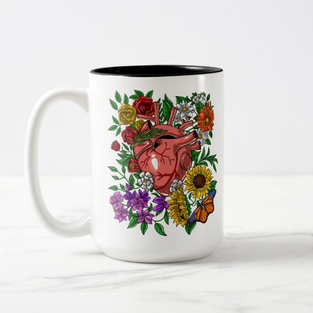 Tasse 2 Couleurs Jardin floral du coeur anatomique (Gauche)