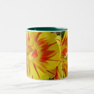 Tasse 2 Couleurs Jaune avec Fleur rayée rouge