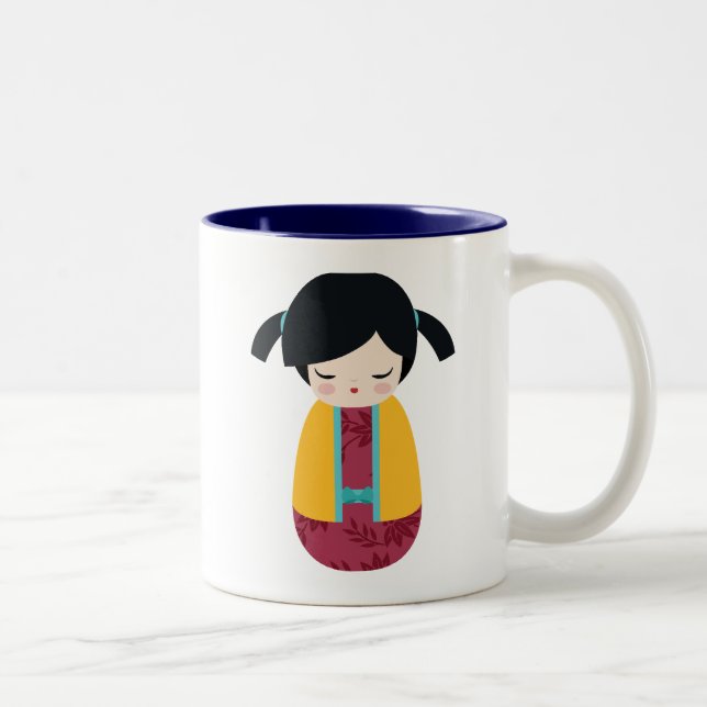 Tasse 2 Couleurs JAUNE ROSE Kokeshi Doll Cute Japonaise Geisha Girl (Droit)