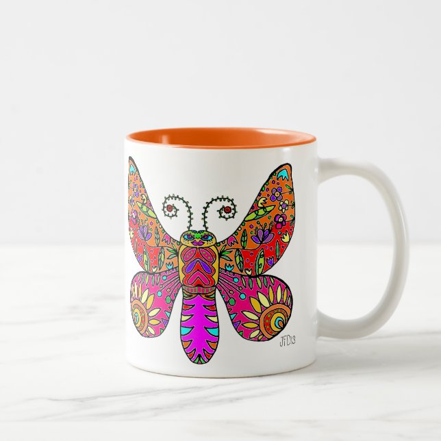 Tasse 2 Couleurs Jaune rose orange de papillon de jardin (Droit)