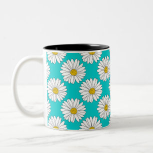 Tasse 2 Couleurs Jaune Turquoise Blanc Motif