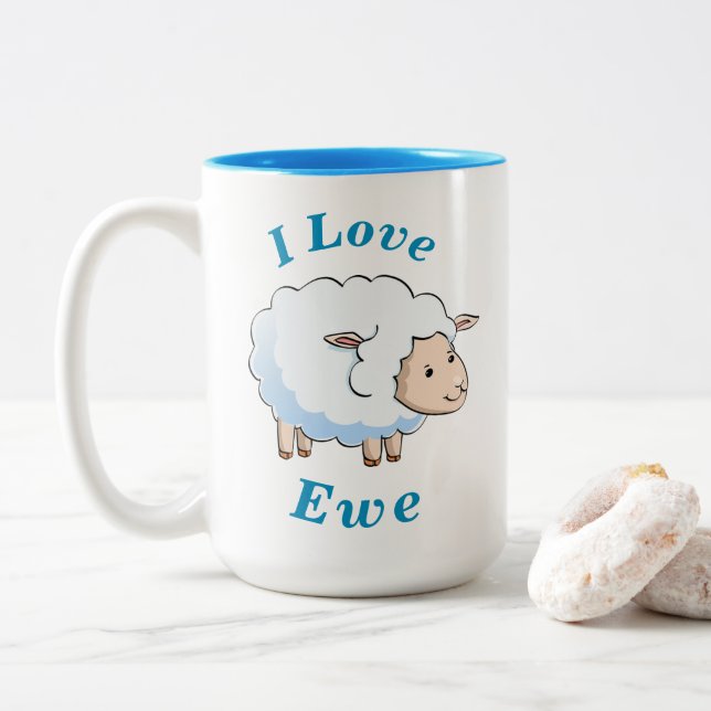 Tasse 2 Couleurs "Je bleu mignon et blanc d'agneau aime brebis" (Avec donut)