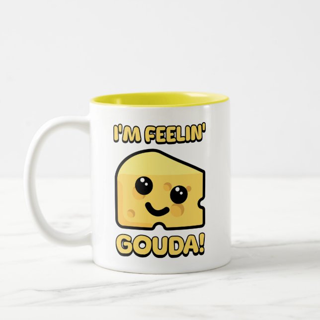 Tasse 2 Couleurs Je me sens Gouda ! Carton au fromage mignon (Gauche)