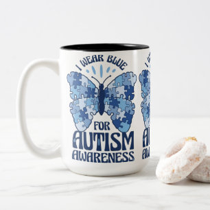 Tasse 2 Couleurs Je porte du bleu pour la pièce de puzzle de sensib