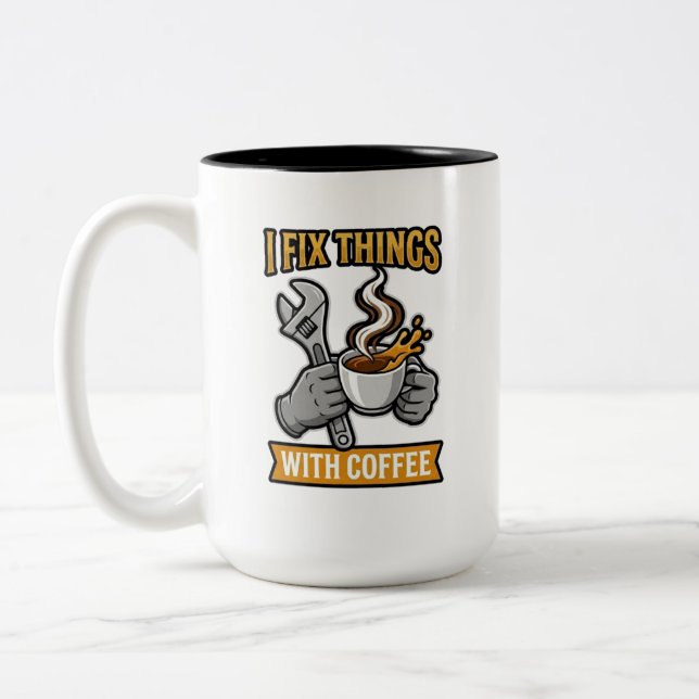 Tasse 2 Couleurs Je Répare les Choses avec un Cadeau de Mécanicien  (Gauche)