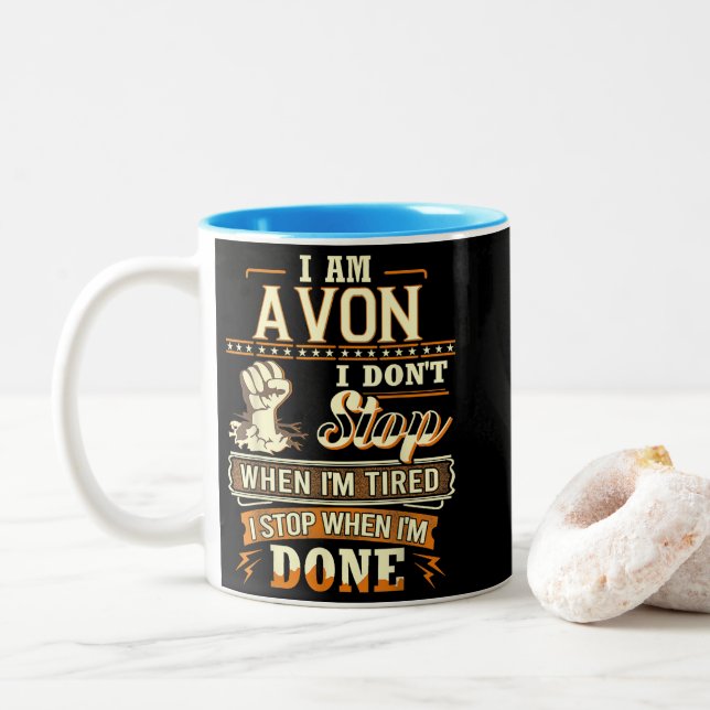 Tasse 2 Couleurs Je suis Avon. Je ne m'arrête pas quand je suis fat (Avec donut)