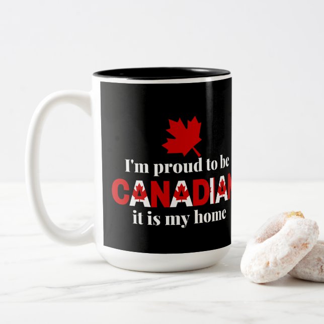 Tasse 2 Couleurs Je suis fier d'être Canadien (Avec donut)