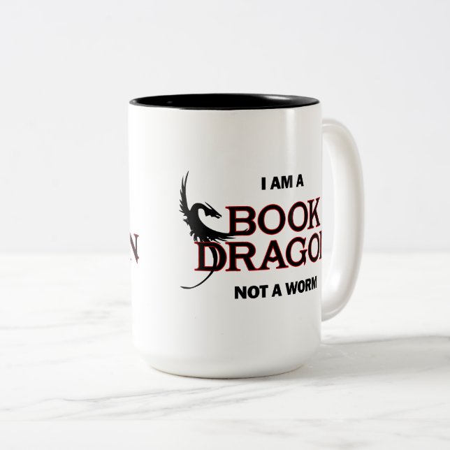 Tasse 2 Couleurs Je suis un dragon de livre, pas un ver (Devant droit)