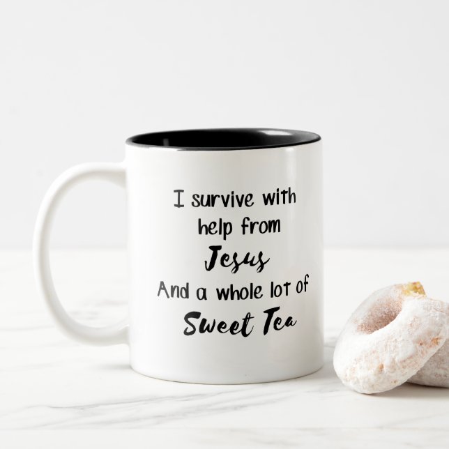 Tasse 2 Couleurs Je survis avec Jésus et le thé doux (Avec donut)