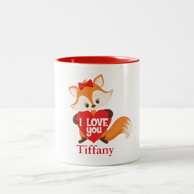 Tasse 2 Couleurs Je t'aime le renard avec coeur (Centre)