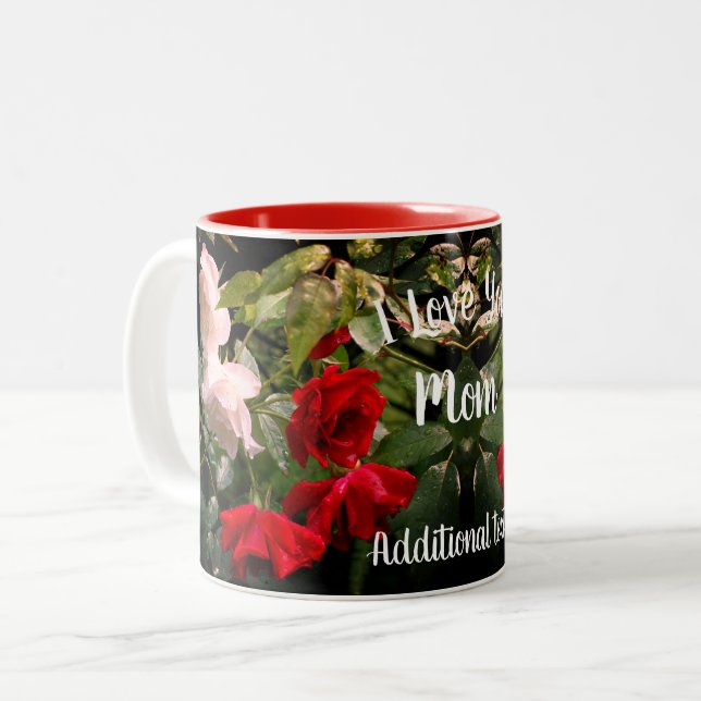 Tasse 2 Couleurs Je t'aime Maman Roses trempés Personnalisé (Devant gauche)