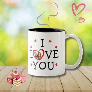 Tasse 2 Couleurs "Je t'aime" photo personnalisée de Valentine