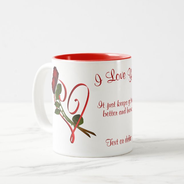 Tasse 2 Couleurs Je t'aime Roses Rouges Coeur Personnalisé (Devant gauche)