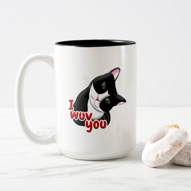 Tasse 2 Couleurs Je vous wuv Chat (Avec donut)