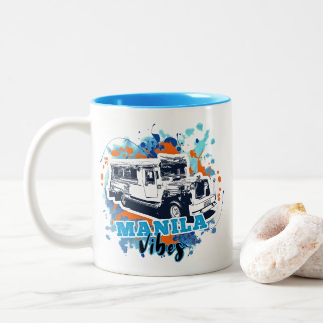 Tasse 2 Couleurs Jeepney Manille Vibes Bleu Orange (Avec donut)