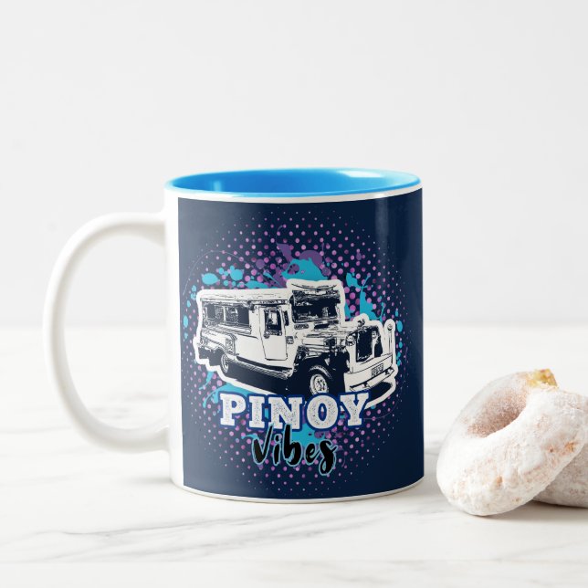 Tasse 2 Couleurs Jeepney Pinoy Vibes bleu rose (Avec donut)