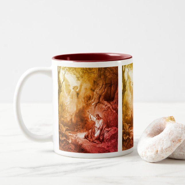 Tasse 2 Couleurs Jésus Agonie Dans Le Jardin Art Religieux (Avec donut)