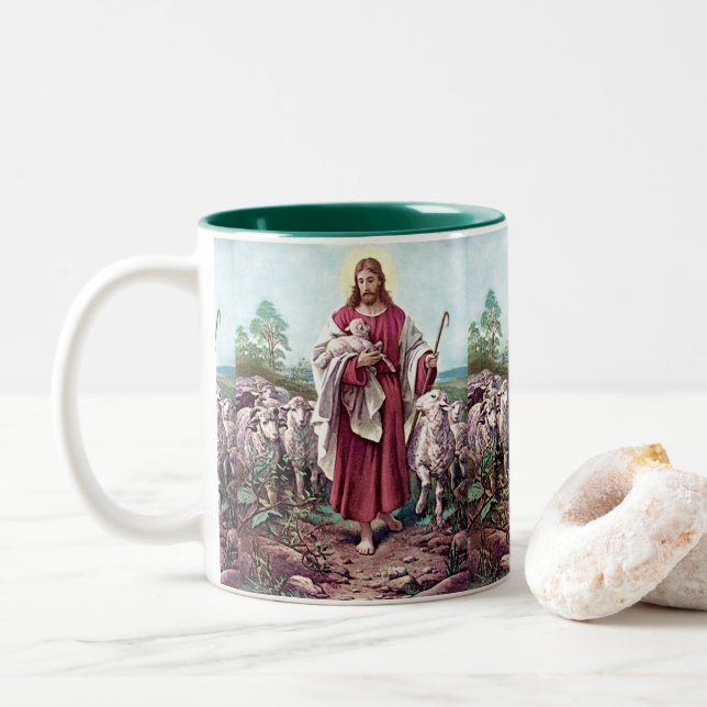 Tasse 2 Couleurs Jésus, Le Bon Pasteur  (Avec donut)