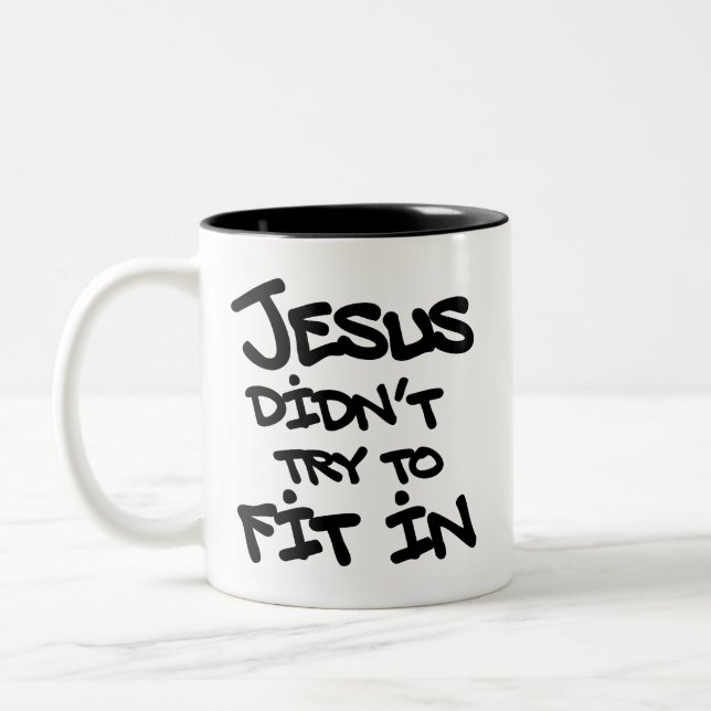 Tasse 2 Couleurs Jésus n'a pas essayé de s'intégrer Graffiti Grunge (Gauche)