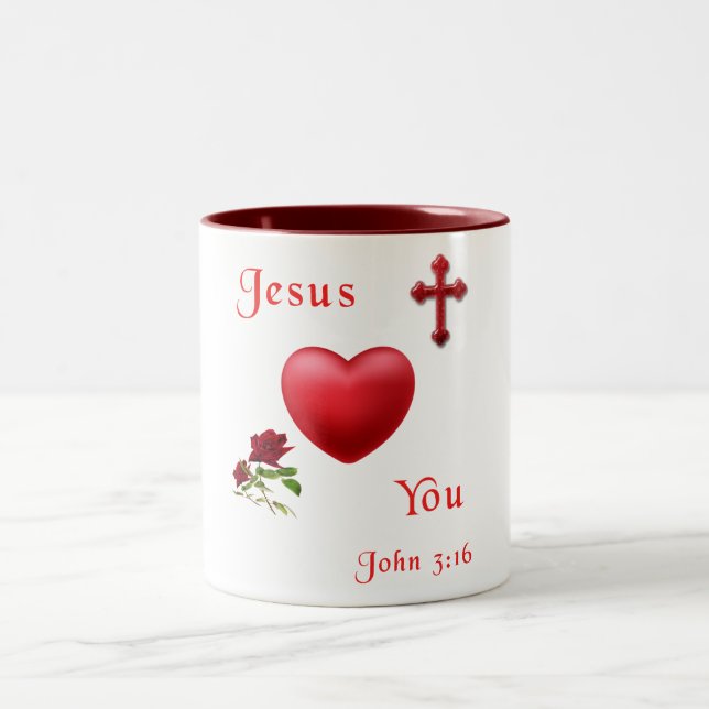 Tasse 2 Couleurs jésus t'aime (Centre)