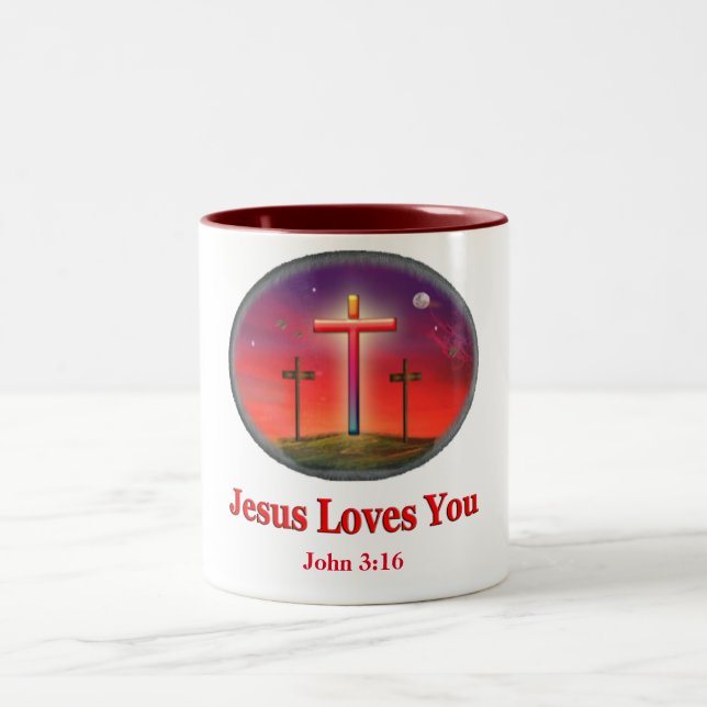 Tasse 2 Couleurs jésus t'aime (Centre)