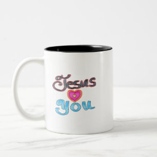 Tasse 2 Couleurs Jésus t'aime avec le coeur rose