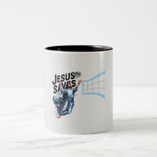 Tasse 2 Couleurs Jesus Volleyball Saves Funky Christian Faith