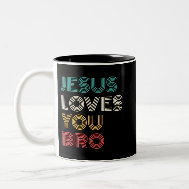 Tasse 2 Couleurs Jésus Vous Aime Bro, Drôle Foi Chrétienne Rétro (Gauche)