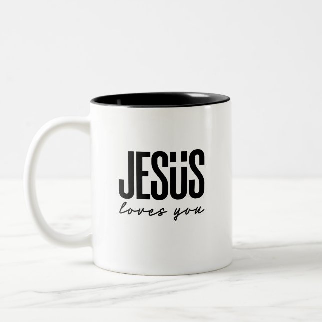 TASSE 2 COULEURS JÉSUS VOUS AIME | CHRÉTIEN (Gauche)