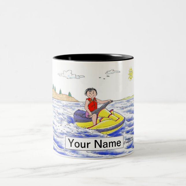 Tasse 2 Couleurs Jet Ski - Dessin Femme (Centre)