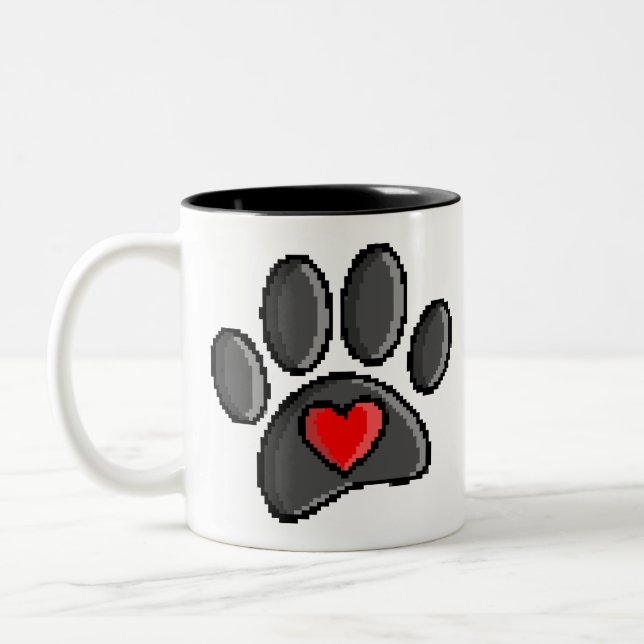 Tasse 2 Couleurs Jeu vidéo Retro 80s 8 bits Pixel Art Chien Paw (Gauche)