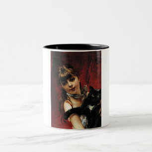 Tasse 2 Couleurs Jeune fille tenant un chat noir dans ses bras