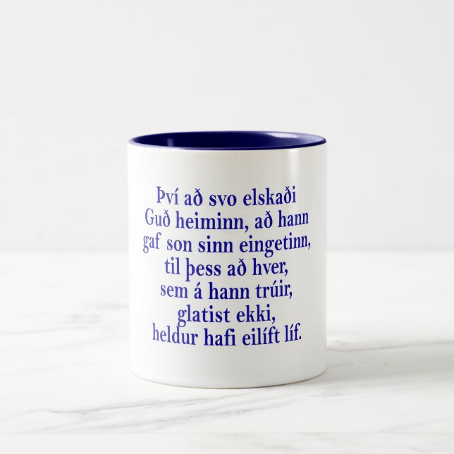 Tasse 2 Couleurs John 3:16 Islandais (Centre)
