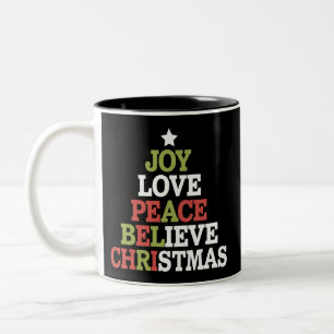 Tasse 2 Couleurs Joie Amour Paix Croire Arbre de Noël Famille 