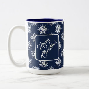 Tasse 2 Couleurs Joie de vivre flocon de neige de Noël bleu poussié