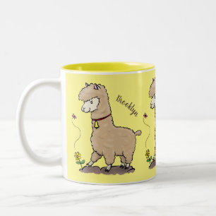 Tasse 2 Couleurs Joli alpaga joyeux avec dessin animé de papillon