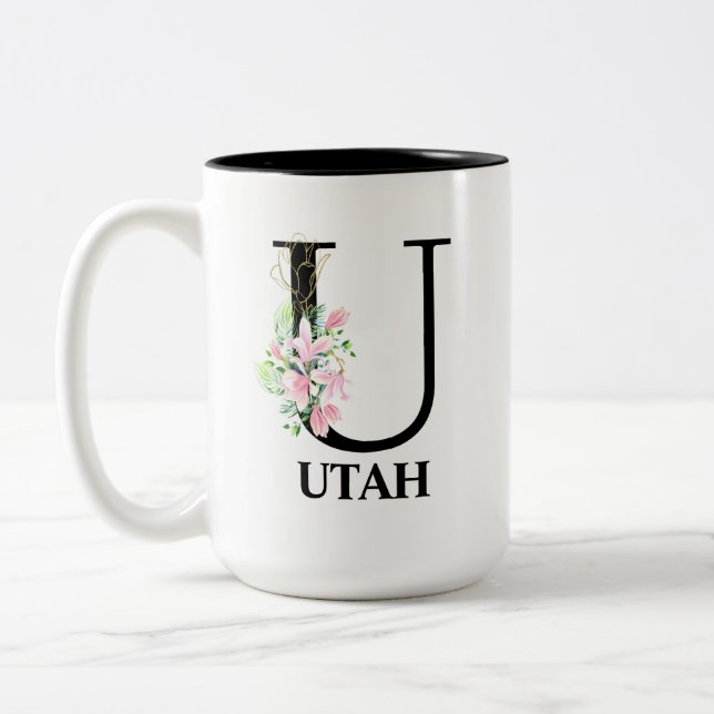 Tasse 2 Couleurs Joli alphabet floral U monogrammé (Gauche)
