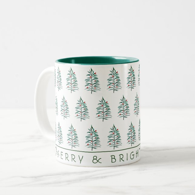 Tasse 2 Couleurs Joli arbre de Noël vert (Devant gauche)