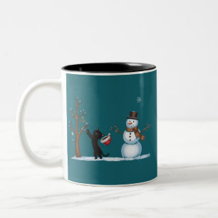 Tasse 2 Couleurs Joli bonhomme de neige de Noël Chats Amoureux Xmas