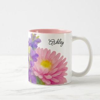 Tasse 2 Couleurs Joli bouquet de fleurs à l'aquarelle Nom personnal